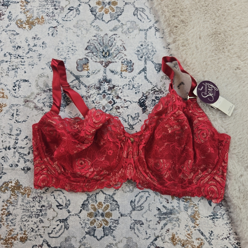 Cacique Seriously Sexy French Full Coverage Red Lace Bra Women 40DDD NWT